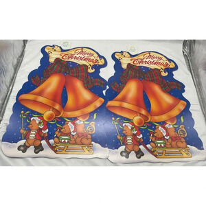 Vintage 2 Paper Fantasies Christmas Bells & Bears Die Cut Wall Hanging New 1996